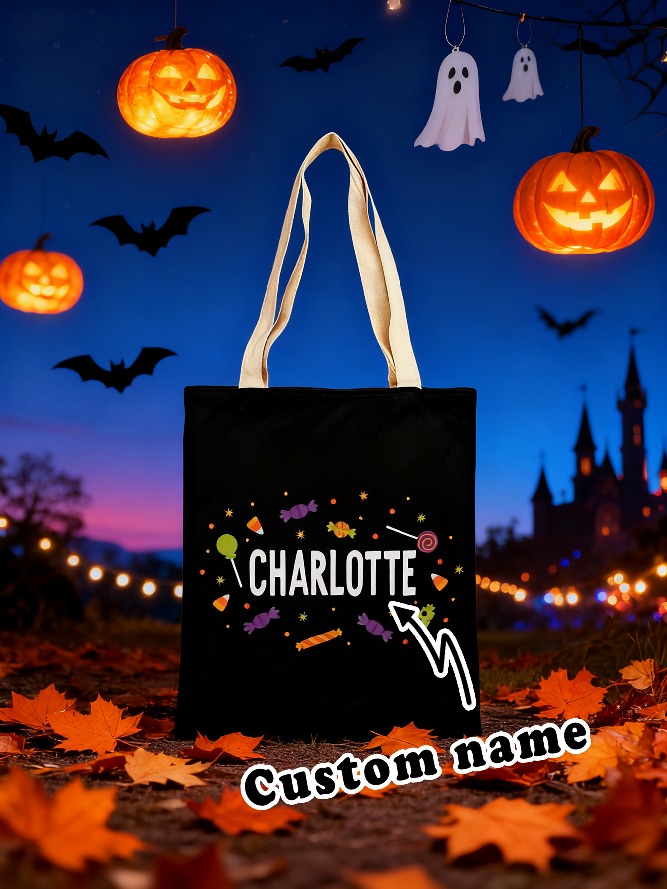 Candy Pattern Personalized Halloween Treat Bag